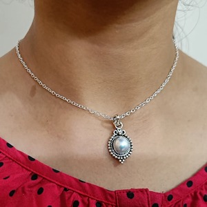 Collier de perles d'eau douce, bijoux en argent sterling 925, collier fait main, cadeau pour elle - Product Image 1