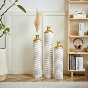 Modern Style <b>3</b>-Piece Home Decoration <b>Set</b> Glazed White Metal <b>Vase</b> with Droplet Design Large and Gorgeous Floor <b>Vase</b> - Product Image 4