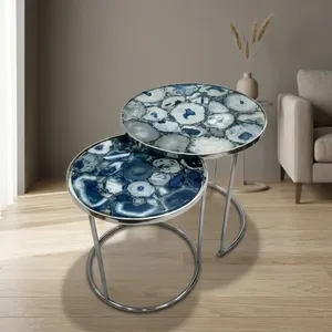 Modern <b>Nesting</b> Side <b>Tables</b> with Faux Marble Top and Metal Frame Contemporary Living Room Furniture - Product Image 1