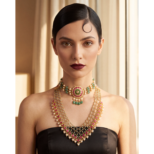 Indian Ethnic Mithali Pachi Kundan Gold Plated Zircon Jewelry Combo Set for Women - Product Image 1