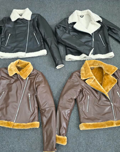 High Class Women Genuine Leather Shearling Motorcycle Jacket With <b>Fur</b> <b>Trim</b> Winter Zipper Closure Full Sleeve Regular Length - Product Image 2