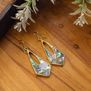 Pendientes Colgantes de Concha de Abulón, Pendientes Colgantes en Forma de Cometa de Latón, Joyería de Madreperla Chapada en Oro - Product Image 3