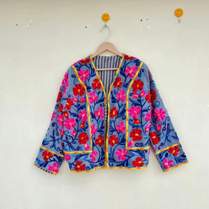 Veste kimono en velours de coton 100% faite à la main |   Hiver/Automne Respirant Écologique Séchage Rapide Anti-Plis Col Rond Matelassé - Product Image 1