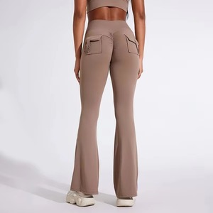 Pantalons de sport à jambes larges pour femmes, pantalons évasés sans couture, pantalons de yoga taille haute, vêtements personnalisés OEM - Product Image 3