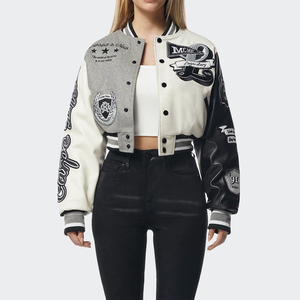 Chaqueta Varsity con Botones a Presión para Mujer, Estilo Clásico de Béisbol, Prenda Exterior Cómoda y a la Moda, Fabricante Mayorista, Corte Recortado, Estilo Universitario - Product Image 3