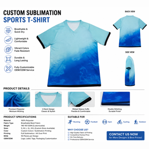 Camiseta de fútbol azul degradado de manga corta, que absorbe la humedad, unisex, para adultos, ropa de verano, corte regular, poliéster, sublimada. - Product Image 5