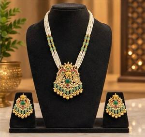 Conjunto de Collar y Aretes TISHYA DIAMOND, Chapado en Oro Étnico con Moissanita, Diseño Floral con Perlas de Imitación, para Mujer, Joyería de Boda - Product Image 1