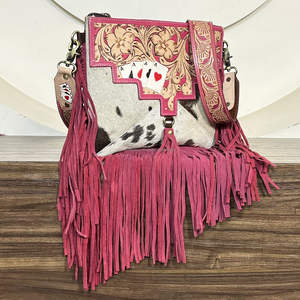 New Personalised Hand Tooled Genuine Cowhide Leather Crossbody Bag Western Fringe Purse Floral Design Ladies Sling Bag Handmade - Product Image 4
