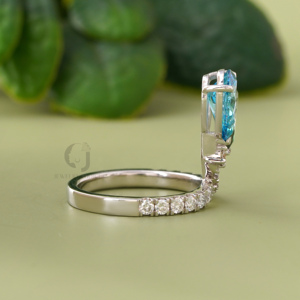 2.63 Carat Pear Cut Blue and Green Lab Diamond Toi et Moi <b>Ring</b> Pave Band 14k Gold <b>Two</b> <b>Stone</b> Unique Luxury Engagement <b>Ring</b> - Product Image 2