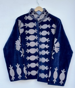 Designer Cotton <b>Velvet</b> Suzani Embroidered Breathable Eco-Friendly Indian Boho Women Winter Long Autumn Hippie Unisex Thick - Product Image 1