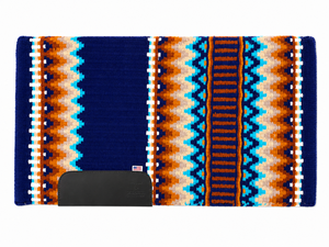 MESAIL All Purpose Saddle Pad Wool Shell Fleece Lined Geometric Pattern Blue Orange Turquoise Western <b>Equestrian</b> Riding - Product Image 1