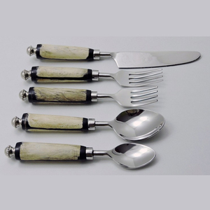 Vintage Stainless Steel <b>Flatware</b> <b>Set</b> 5 Piece With HORN Handles High Mirror Polish Dishwasher Safe - Product Image 1