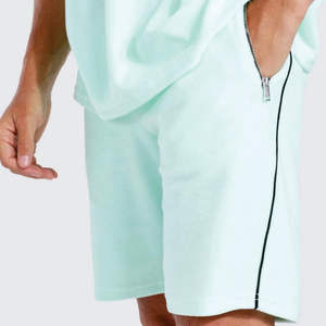Ensemble deux pièces décontracté d'été pour hommes, t-shirt et short en coton respirant, col rond, couleur unie, pour hommes et femmes - Product Image 4