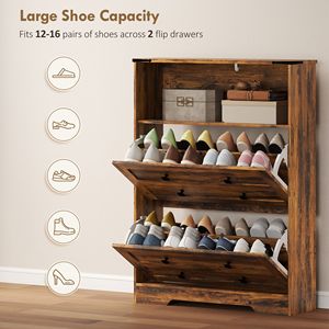 Mobiletto Rustico Marrone per Scarpe con 2 Cassetti Ribaltabili per Soggiorno - Product Image 5