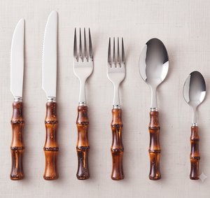 Juego de cubiertos de acero inoxidable con mango de resina de bambú Tera Bamboo Resin para cenas, banquetes, catering, restaurantes y bodas. - Product Image 1