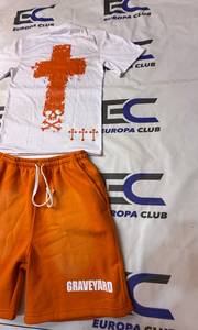 Custom Streetwear Screen Printing Two Piece Shorts Set <b>Summer</b> Breathable Cotton T <b>Shirt</b> with Fleece Shorts - Product Image 5