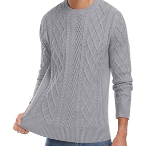 Pull en maille torsadée gris pour homme, manches longues, motif géométrique, vêtement d'hiver, épaisseur standard, 100 % acrylique, 2026 - Product Image 1