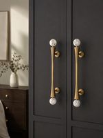 Poignées de porte en laiton et marbre de style antique (lot de 3) – Robustes, faites à la main, écologiques, pour la décoration de portes et fenêtres de maison et de bureau