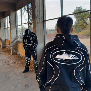 Conjunto de Chaqueta Cortavientos Reflectante y Pantalones Deportivos para Hombre, Diseño Cargo, Personalizable, de Poliéster - Product Image 3