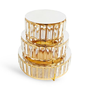 Ensemble de supports à gâteaux de luxe à 3 niveaux avec accents verticaux en cristal doré. Disponible à prix de gros. - Product Image 1