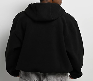 Sweat-shirt à capuche en molleton noir pour homme, décontracté, tricoté, couleur unie, avec logo frontal, 380g - Product Image 2