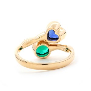 Anillo de Oro Real con Esmeralda de Laboratorio y Zafiro Azul de 4ct de Peso Total, Estilo Boutique, Hecho a Mano, con Engaste de Bisel de Dos Piedras, Anillo de Boda - Product Image 6