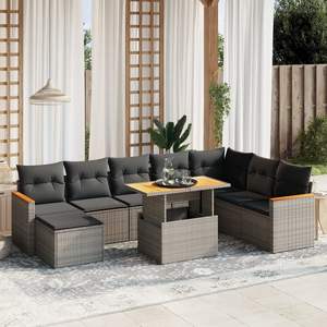 Juego de Sofás de Jardín de Ratán PE Gris con Reposabrazos Ajustables Grandes, Muebles de Exterior Premium con Asientos Cómodos - Product Image 1