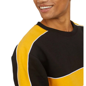 Pull-over unisexe à col rond en tricot, couleur contrastée, coupe ample, sweat-shirt décontracté, automne, coupe classique, noir et jaune - Product Image 5