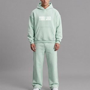 Ensemble de sweat-shirt à capuche vert menthe pour homme avec impression de logo blanc, vêtements décontractés d'automne, FRENCH TERRY 100% coton - Product Image 1