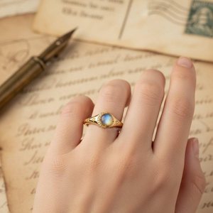 Bague de luxe en argent sterling 925 plaqué or 18 carats avec labradorite naturelle sertie clos, motif croissant de lune et étoile, pour femme chrétienne - Product Image 5