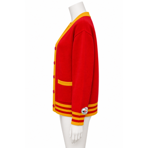 Cárdigans de punto para mujer al por mayor, cuello en V, rojo y amarillo, manga larga, gruesos, anti-bolitas, de secado rápido, con bolsillos, de botonadura sencilla - Product Image 3