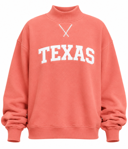 Sudadera Casual Oversize de Mujer con Cuello Simulado, Aplicación de Logotipo Frontal de Texas y Hombros Caídos, Manga Larga, Venta al por Mayor en Texas - Product Image 1