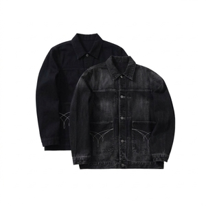 Wholesale <b>Men's</b> Vintage Washed 100% Cotton Denim <b>Chore</b> Jacket Workwear <b>Coat</b> Embroidered Pocket Custom Logo Autumn Streetwear - Product Image 2