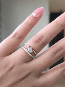 Anillo de Diamante Cultivado en Laboratorio, Redondo, 0.60 Ct, Oro, Doble Banda, Geométrico, Diseño Abierto, Joyería de Compromiso para Mujer - Product Image 1