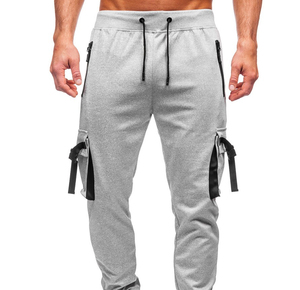 Men's Gray Sweatpants Elastic Waist Drawstring Cargo Pockets Casual Jogger Pants Autumn Wear Men Jogger Trouser for sale - Product Image 1