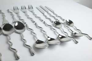Vintage 24-Piece Modern Stainless Steel Mirror Polish <b>Flatware</b> Set Wavy Zigzag for 6 - Product Image 1
