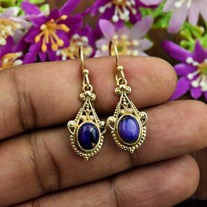 ต่างหูห้อยประดับพลอยสีม่วงโอเซียเตอร์เคลือบทอง 18k เงินแท้ 925 สไตล์วินเทจ งานแฮนด์เมด เครื่องประดับชั้นดี - Product Image 1