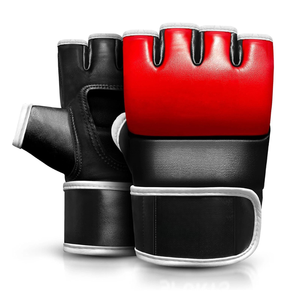 Guantes de MMA de Material PU, Medios Dedos, con Cordones, Transpirables, Negros y Rojos, Unisex, Equipo de Entrenamiento de Artes Marciales - Product Image 5