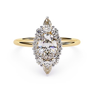 Anillo de Compromiso Étnico SHREERAJ SOLITAIRE con Diamante Natural de Corte Ovalado, 1.10 Quilates TW, Oro de 18K, Halo de Racimo, Estilo Minimalista, Rodio - Product Image 1