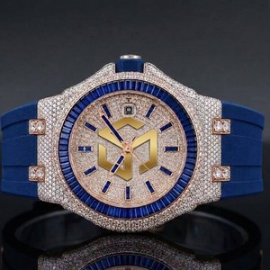 Reloj de Cuarzo Analógico de Lujo con Esfera de Diamantes, Bisel de Zafiro Azul, Correa de Goma, Unisex - Product Image 4