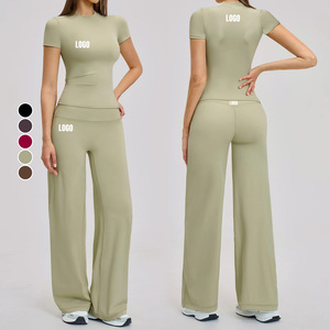 Conjuntos Deportivos Transpirables de Cintura Alta para Mujer, Pantalones de Yoga de Pierna Recta de Secado Rápido, Ropa Deportiva de Color Sólido para Correr y Hacer Ejercicio - Product Image 2