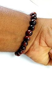 Men and Women Handmade Feng Shui <b>Red</b> Tiger eye's beads Round Stone Beads Round <b>Bracelet</b> 8-10mm Size Fashion Jewelry Energy - Product Image 2