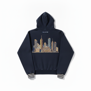 TAWFIQ <b>Women's</b> <b>Navy</b> Hoodie With City Print Zip Front Casual Autumn Wear 100% Cotton Fleece Regular Fit - Product Image 1