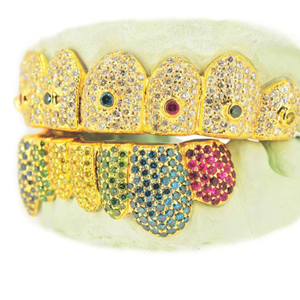 Grillz dentaire Hip Hop personnalisé en argent sterling plaqué or, serti de moissanite, de luxe, écologique, cadeau de mariage et de fiançailles, bijoux corporels - Product Image 5