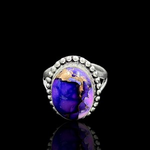 Purple Dahlia Turquoise 925 Sterling <b>Silver</b> Ring Wholesale <b>Handmade</b> Oval Purple Blue Gemstone Cabochon Statement Jewelry - Product Image 1