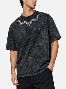 Camiseta Oversize Vintage con Lavado Ácido para Hombre, Diseño Gráfico de Espinas Góticas, Estilo Urbano, Algodón, Ajuste Holgado, Top Casual de Verano - Product Image 2