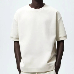 T-shirt personnalisé pour homme, col côtelé, en molleton français, vintage, oversize, blanc, streetwear, 320 GSM, poids lourd, 100% coton, imprimé - Product Image 1