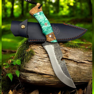 มีดเหล็กดามัสกัสปลอมขึ้นรูป ใบมีดแบบ Fixed Blade พร้อมปลอกหนัง EDC ด้ามจับทำจากเขาแกะ สำหรับล่าสัตว์ ปอกหนัง ตั้งแคมป์  OEM - Product Image 3