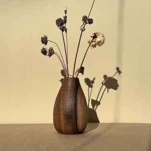 Ensembles de vases minimalistes, vase à fleurs artisanal en noyer, art rustique en bois pour fleurs séchées - Product Image 2