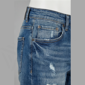 Jean en denim déchiré coupe droite pour homme, taille mi-haute, en coton, style décontracté automne - Product Image 5
